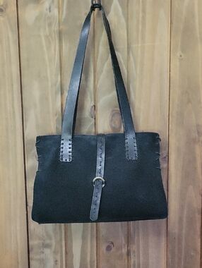 Black Suede Women's Tote Bag with Buckle Strap *Made In Italy*